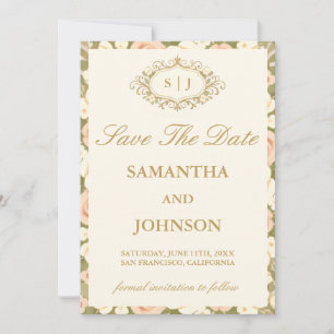Carte de mariage vintage en ivoire avec monogramme