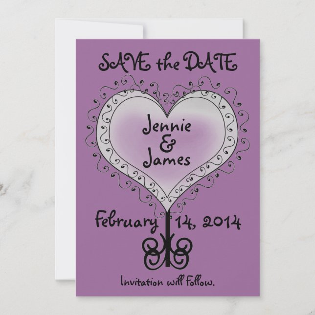 Carte de mariage violet mauve pour annoncer la dat (Devant)
