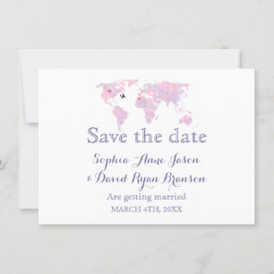 Carte de Mariage Voyage Aquarelle Planisphère Save
