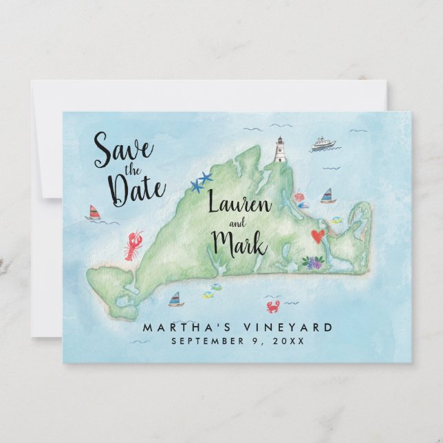 Carte de Martha's Vineyard à l'aquarelle, faire-pa (Devant)