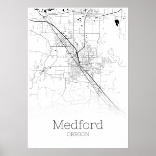 Carte de Medford - Oregon - Poster de carte de vil