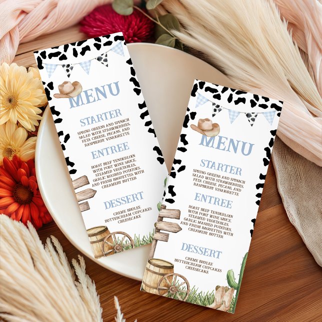 Carte de menu 4x9 pour Baby Shower Cowboy (Créateur téléchargé)
