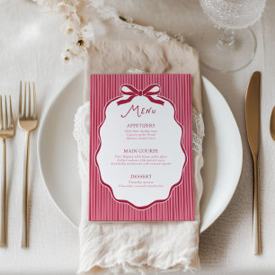 Carte de menu à cadre en nœud papillon cerise pour