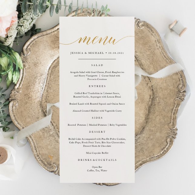 Carte de menu à calligraphie dorée élégante et fau (Créateur téléchargé)