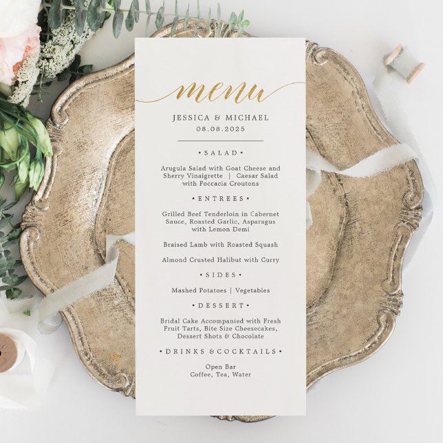 Carte de menu à calligraphie dorée élégante et fau (Créateur téléchargé)
