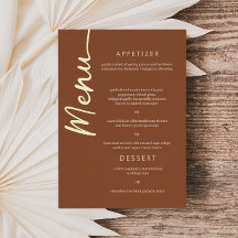 Carte de menu à écriture dorée en terracotta marro