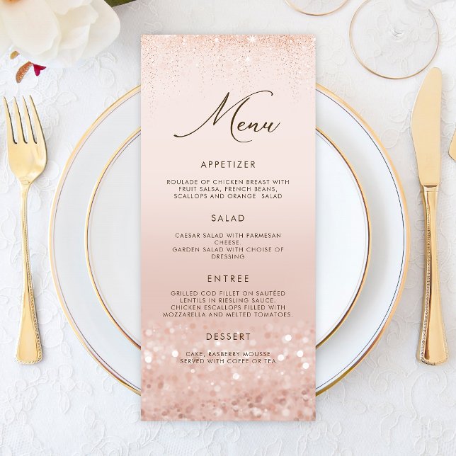 Carte de menu Anniversaire 30 ans Rose Gold Glitte (Rose Gold Glitter 30th Birthday Menu Card)