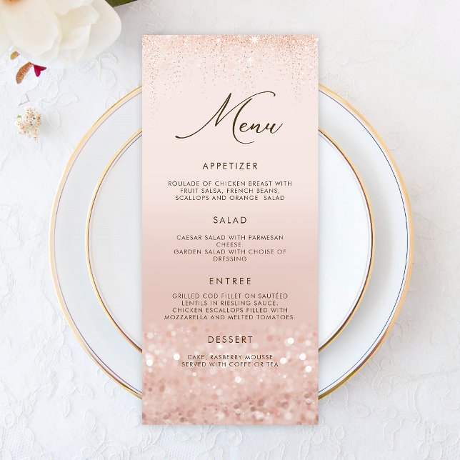 Carte de menu Anniversaire 40 ans Paillettes Or Ro (Rose Gold Glitter 40th Birthday Menu Card)