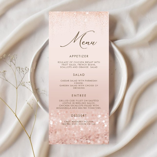 Carte de menu Anniversaire 70 ans Paillettes Rose  (Rose Gold Glitter 70th Birthday Menu Card)