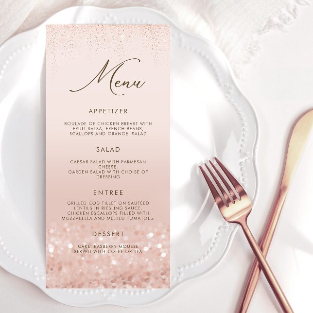 Carte de menu Anniversaire 80 ans Paillettes Or Ro (Rose Gold Glitter 80th Birthday Menu Card)