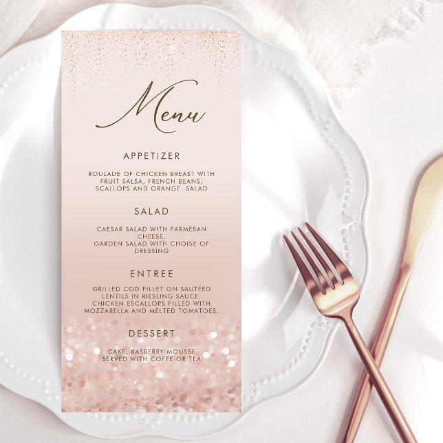 Carte de menu Anniversaire 90 ans Rose Gold Glitte (Rose Gold Glitter 90th Birthday Menu Card)