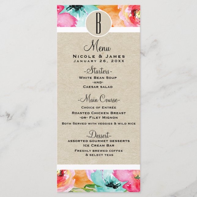 Carte de menu aquarelle florale printanière couleu (Devant)