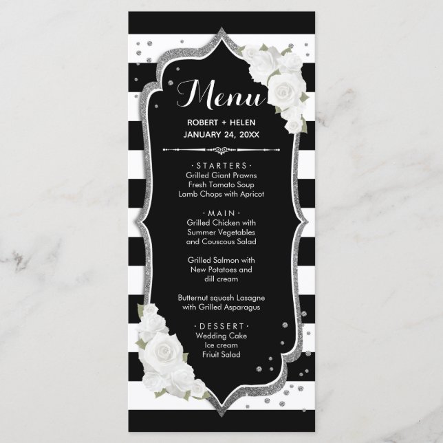 Carte de menu Black White Silver (Devant)