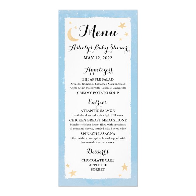 Carte de menu bleu clair Twinkle Little Star (Devant)
