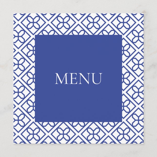 CARTE DE MENU BLEUE ET BLANC FRONTIÈRE (Devant)
