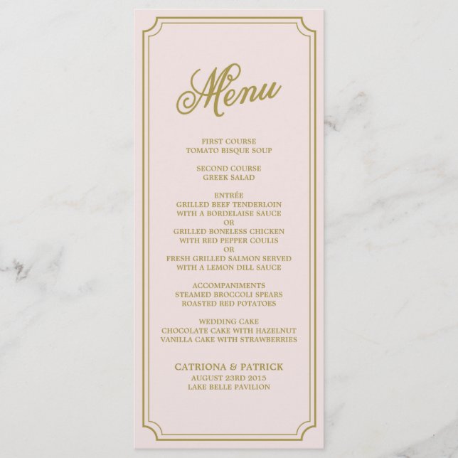 Carte de menu Blush & Gold Whimsical Script (Devant)