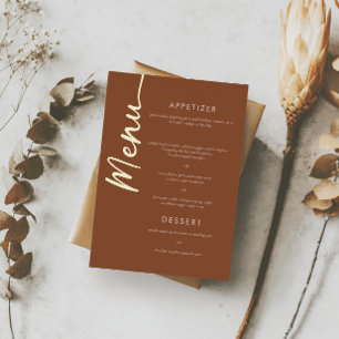 Carte de menu Boho Brown Terracotta Gold Foil