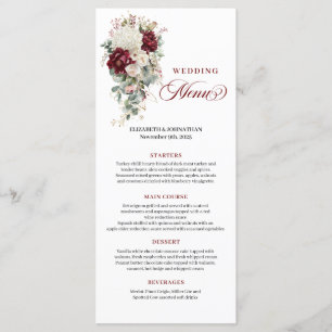 Carte de menu Boho Burgundy White Floral Mariage