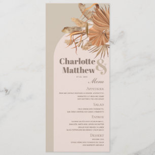 Carte de menu Boho Pampas Grass Pink Brown Mariage