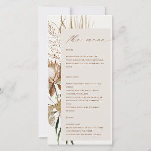 Carte de menu Boho Protea séché Palm Floral Mariag