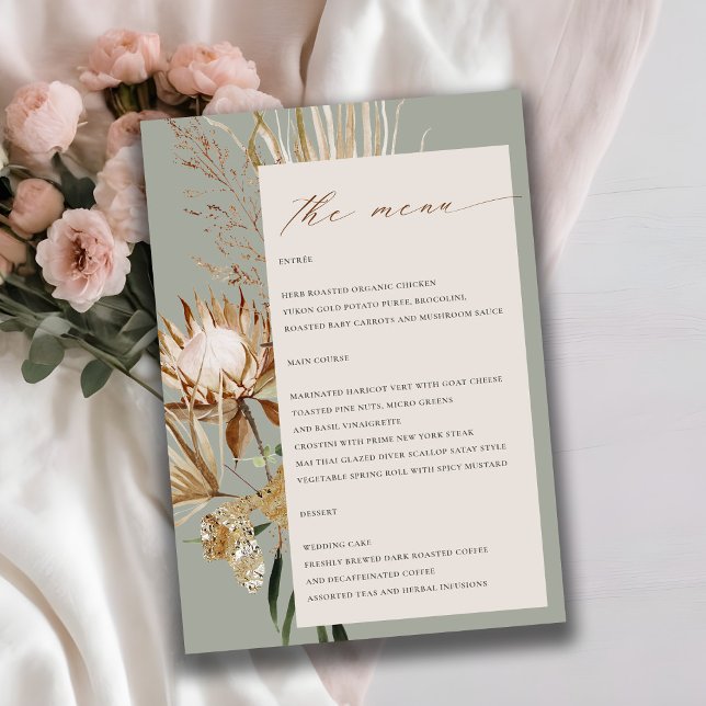Carte de menu Boho Protea séché Palm Floral Mariag (Créateur téléchargé)