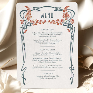 Carte de menu bordeaux sarcelle Art Nouveau rétro