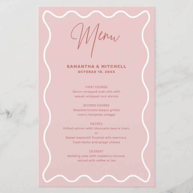 Carte de menu Bordure blanche et rose (Devant)