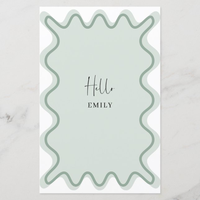 Carte de menu Bordure de vague de Sage avec nom (Dos)