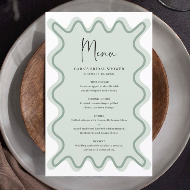 Carte de menu Bordure de vague verte Sage (Créateur téléchargé)