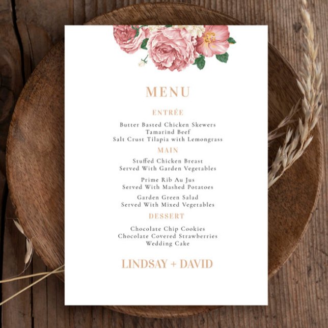 Carte de menu Bouquet de roses Peony (Créateur téléchargé)