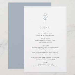 Carte de menu Bouquet floral minimaliste bleu pous