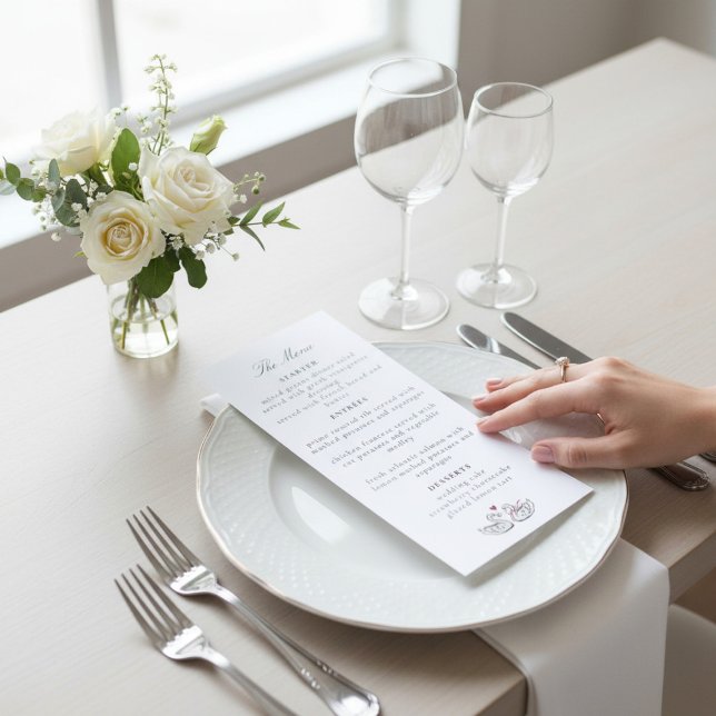 Carte de menu calligraphiée au thème de cygnes rom (Créateur téléchargé)
