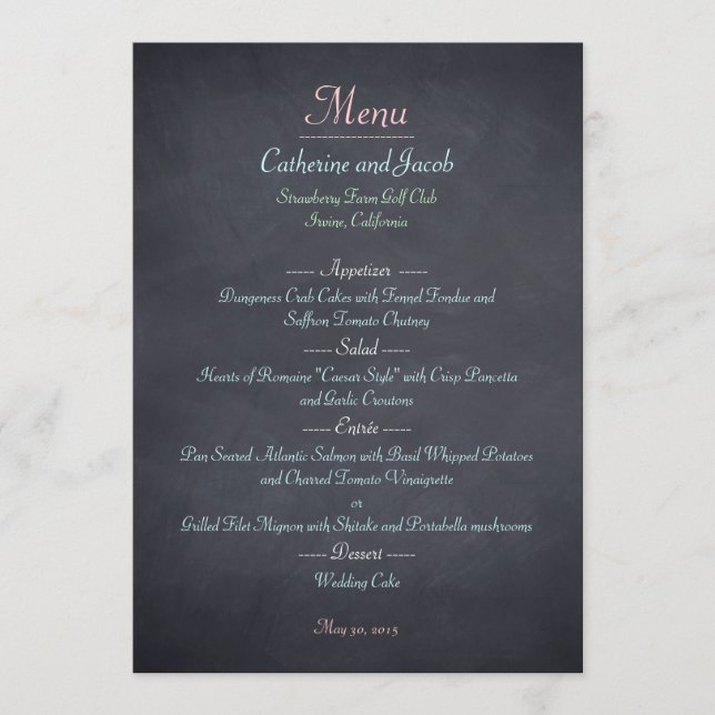 Carte de menu Chalkboard Look Mariage (Devant)