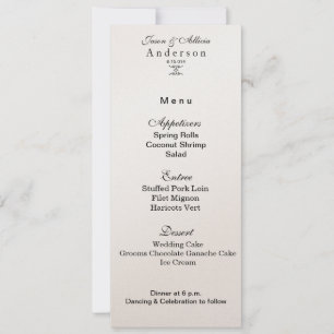 Carte de menu Champagne Shimmer pour mariages et g