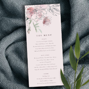 Carte de menu Chic Blush Watercolor Floral Mariage