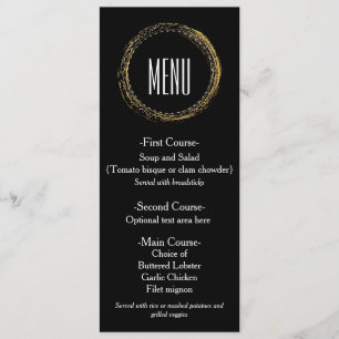 Carte de menu chic cercle en papier doré et glamou