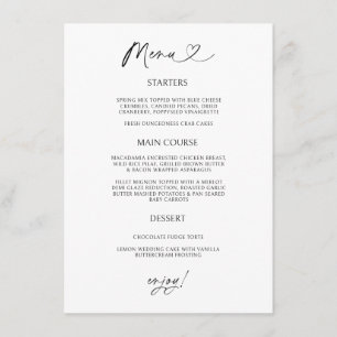 Carte de menu Chic Heart minimale réception dîner