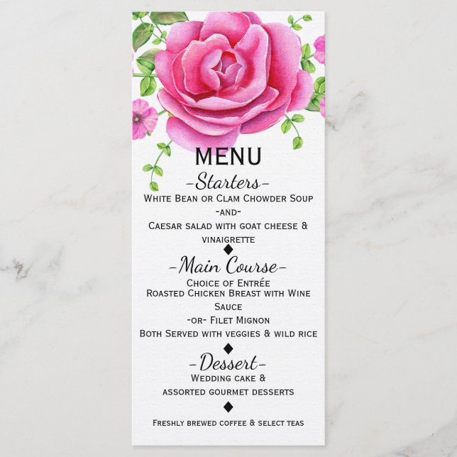 Carte de menu chic shabby florale rose (Devant)