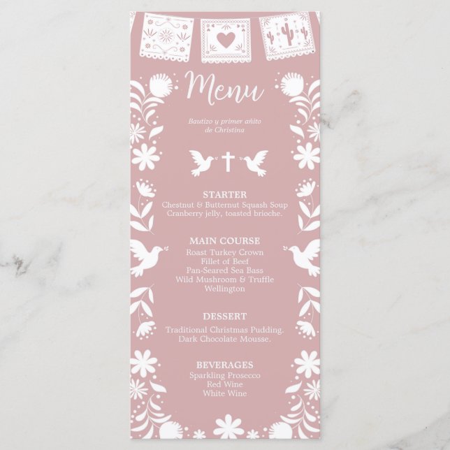 Carte de menu Cielito Lindo baptême rose (Devant)