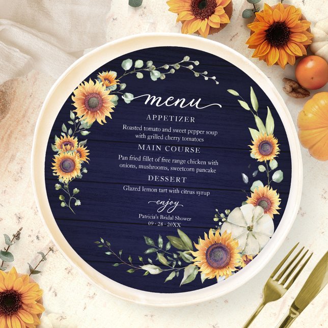 Carte de menu circulaire de fete de mariage champê (Créateur téléchargé)