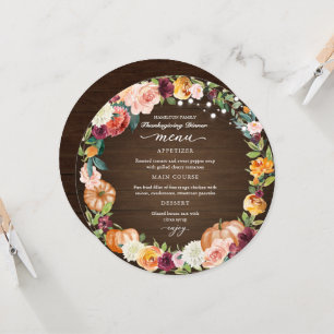 Carte de menu circulaire pour le dîner de Thanksgi