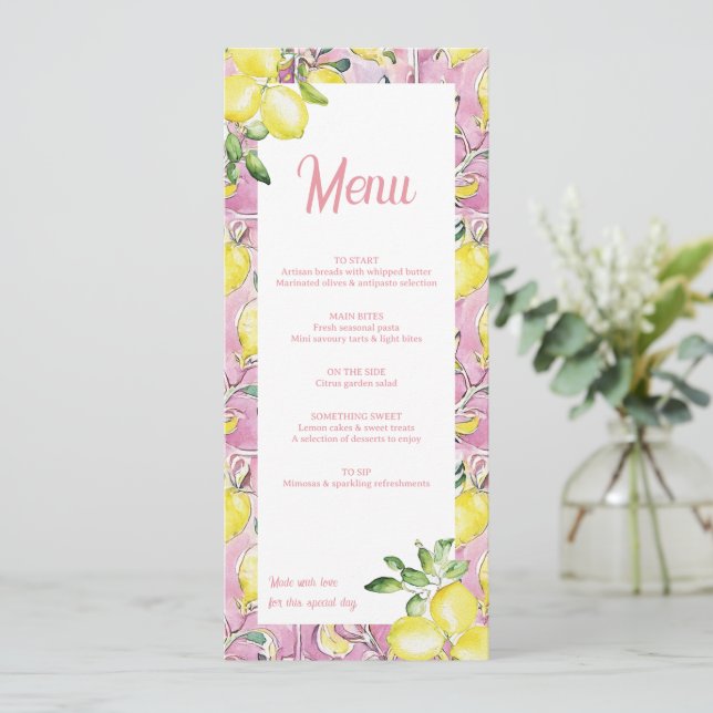 Carte de Menu Citron Italien Rose Jaune Enterremen (Debout devant)