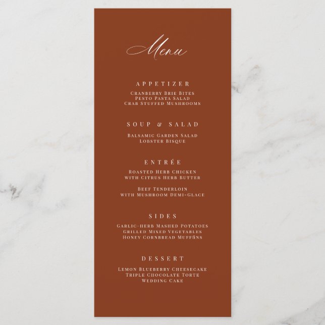 Carte de menu classique de la réception de mariage (Devant)