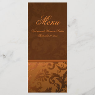 Carte de menu Copper et Mariage damassé Brown