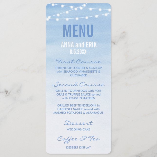 Carte de menu Couleur d'aquarelle bleu glauque (Devant)