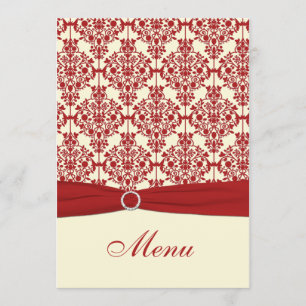 Carte de menu Cream et Red Mariage damassé