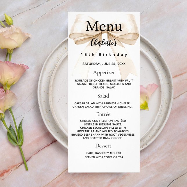 Carte de menu d'anniversaire beige crème (Créateur téléchargé)