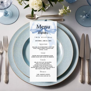Carte de menu d'anniversaire bleu arc