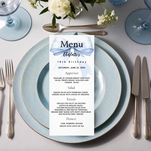 Carte de menu d'anniversaire bleu arc (Créateur téléchargé)