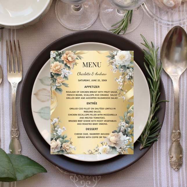 Carte de menu d'anniversaire de mariage à fleurs j (Créateur téléchargé)